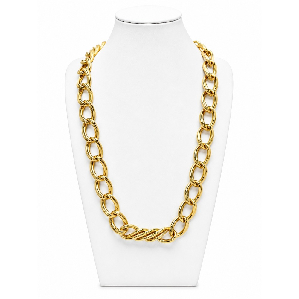 Vintage Monet Gold Tone Heavy Link Necklace Twisted Center Statement 27 Inch